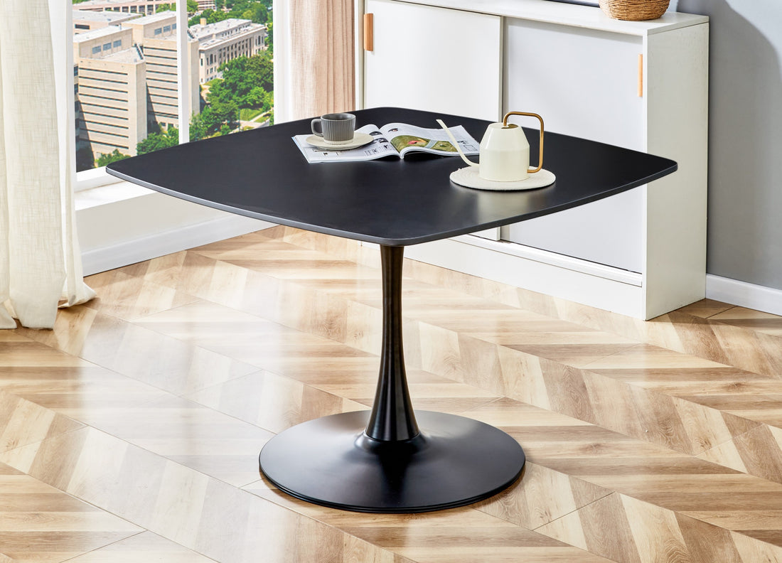 42.1"Black Table Mid Century Dining Table For 4 6 People With Round Mdf Table Top, Pedestal Dining Table, End Table Leisure Coffee Table Matte Black Kitchen & Dining Tables Mdf