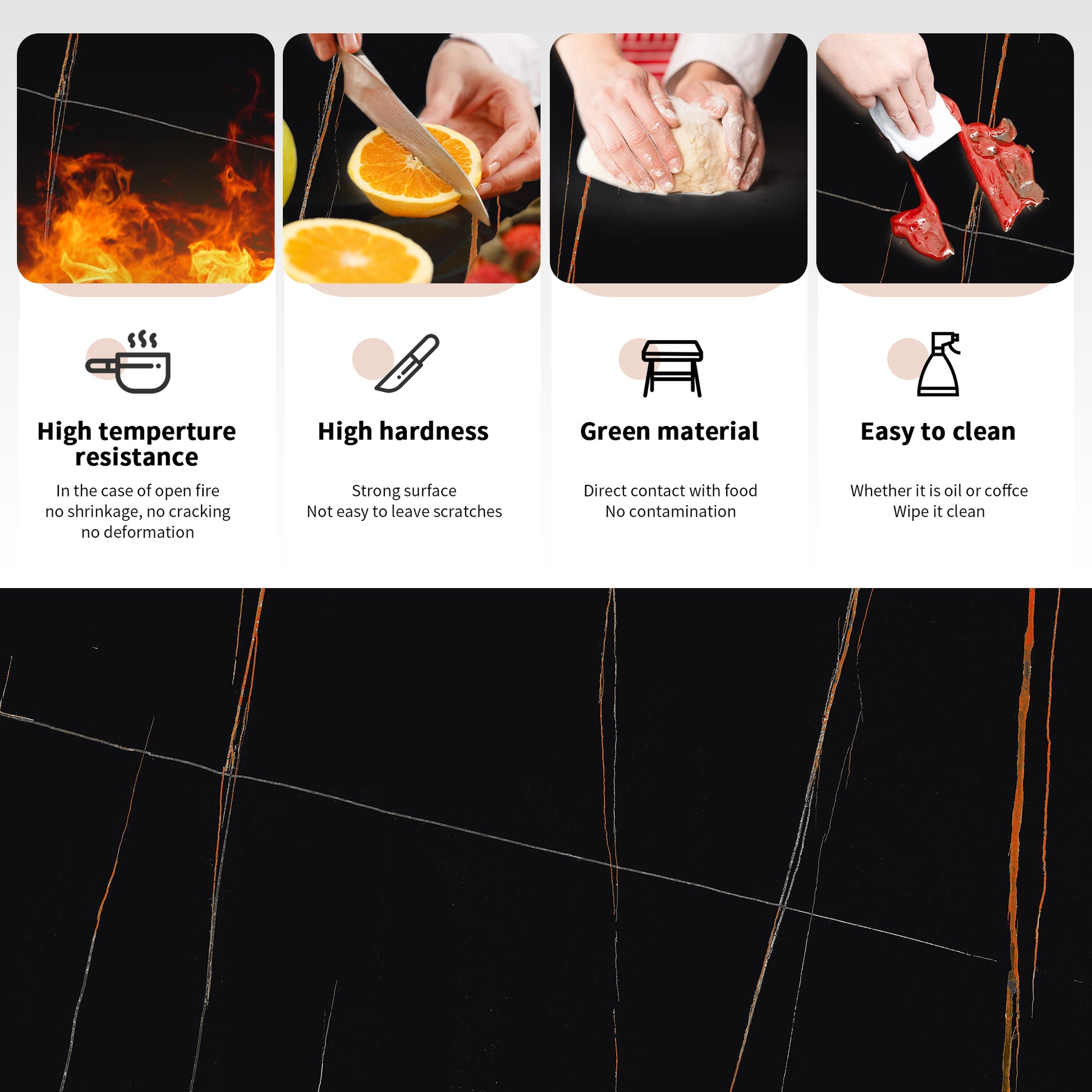 78.74 "Modern Artificial Stone Black Panel Double Ring Stainless Steel Metal Legs Can Accommodate 8 People. Black Metal Sintered Stone