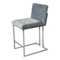 Silver And Gray Dining Chair Bar Stool For Kitchen Gray Stainless Steel Velvet