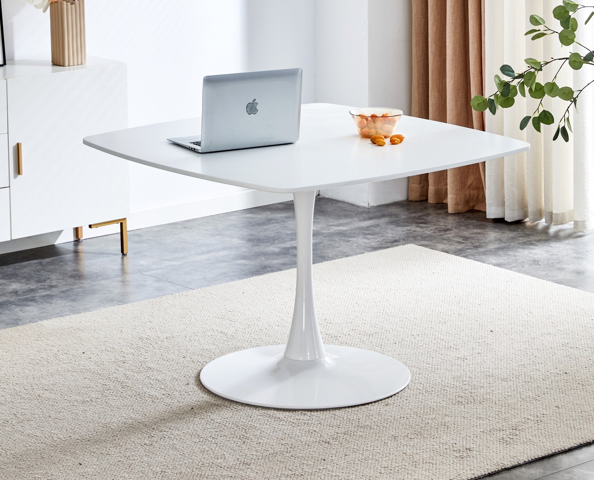 42.1"White Table Mid Century Dining Table For 4 6 People With Round Mdf Table Top, Pedestal Dining Table, End Table Leisure Coffee Table White Kitchen & Dining Tables Mdf