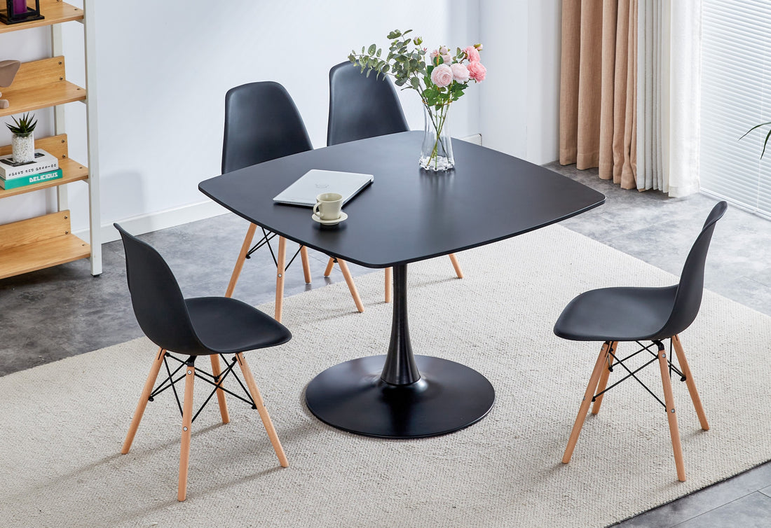 42.1"Black Table Mid Century Dining Table For 4 6 People With Round Mdf Table Top, Pedestal Dining Table, End Table Leisure Coffee Table Matte Black Kitchen & Dining Tables Mdf