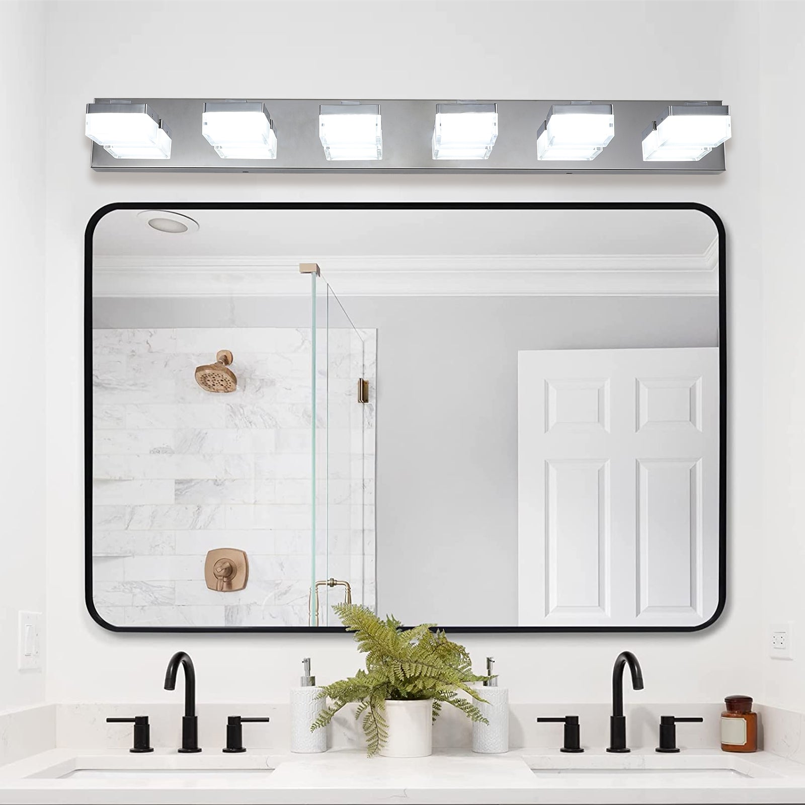 Modern 6 Light Chrome LED Vanity Mirror Light Fixture chrome-modern-acrylic-stainless steel