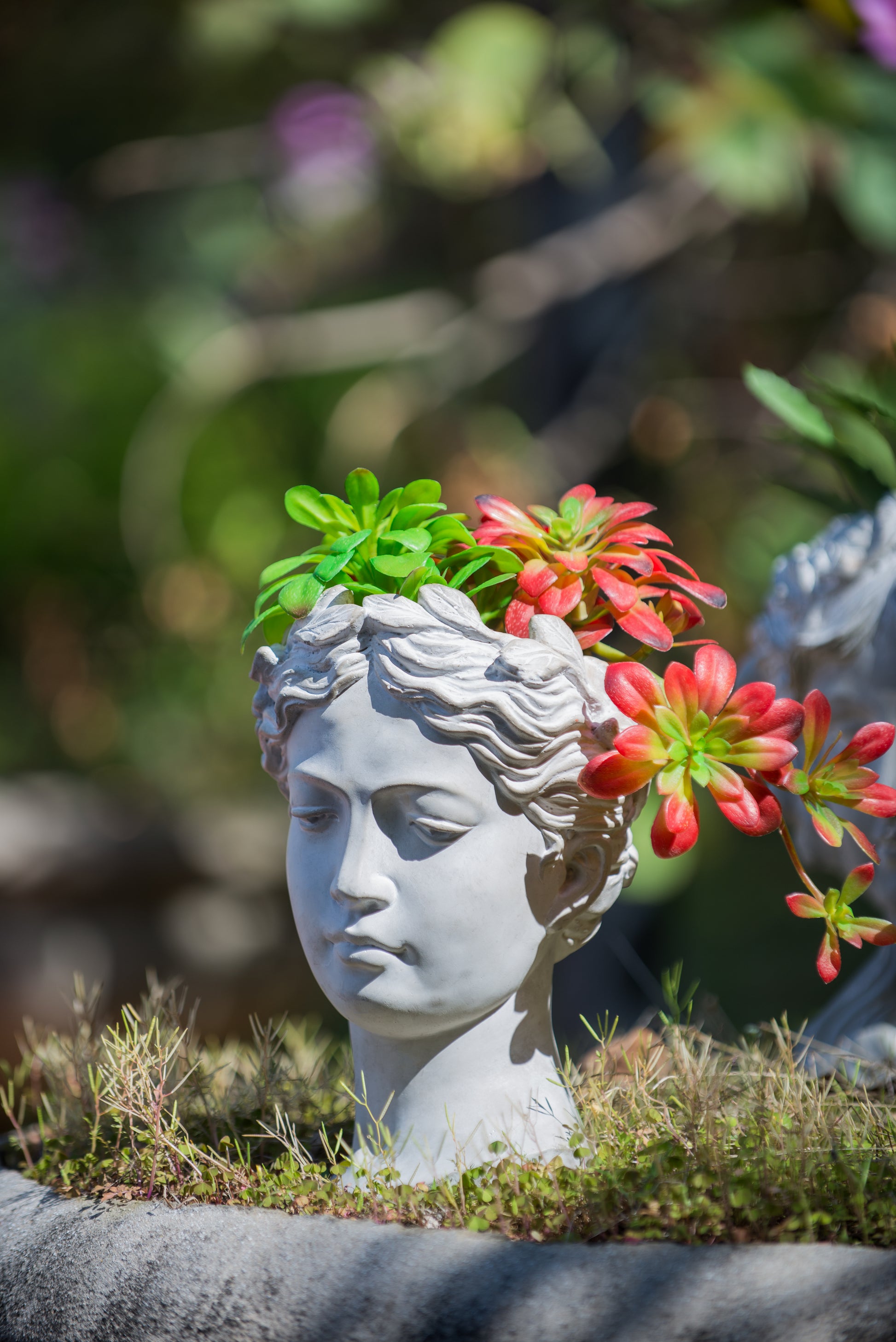 head plant pot outdoor Greek Style Cement Head Planter Indoor Outdoor Home Garden Decor, D7"