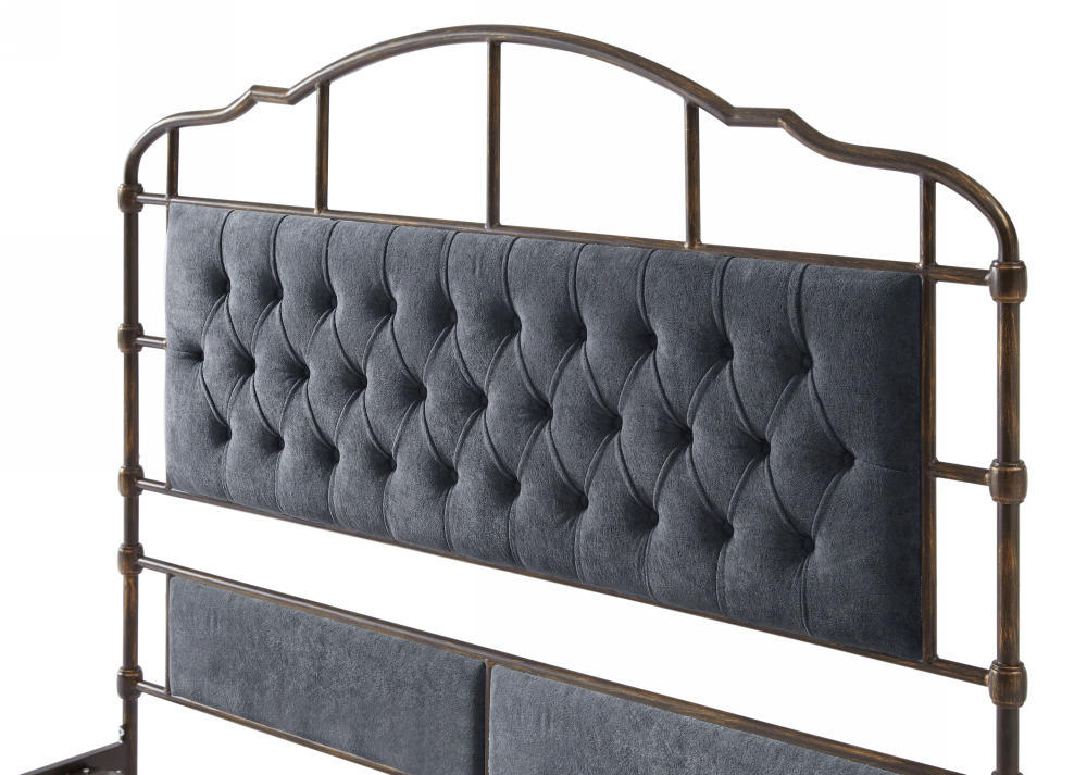 Queen Size High Boad Metal Bed With Soft Head And Tail, No Spring, Easy To Assemble, No Noise Box Spring Not Required Queen Dark Gray Metal Bedroom Bed Frame Foam Velvet Metal
