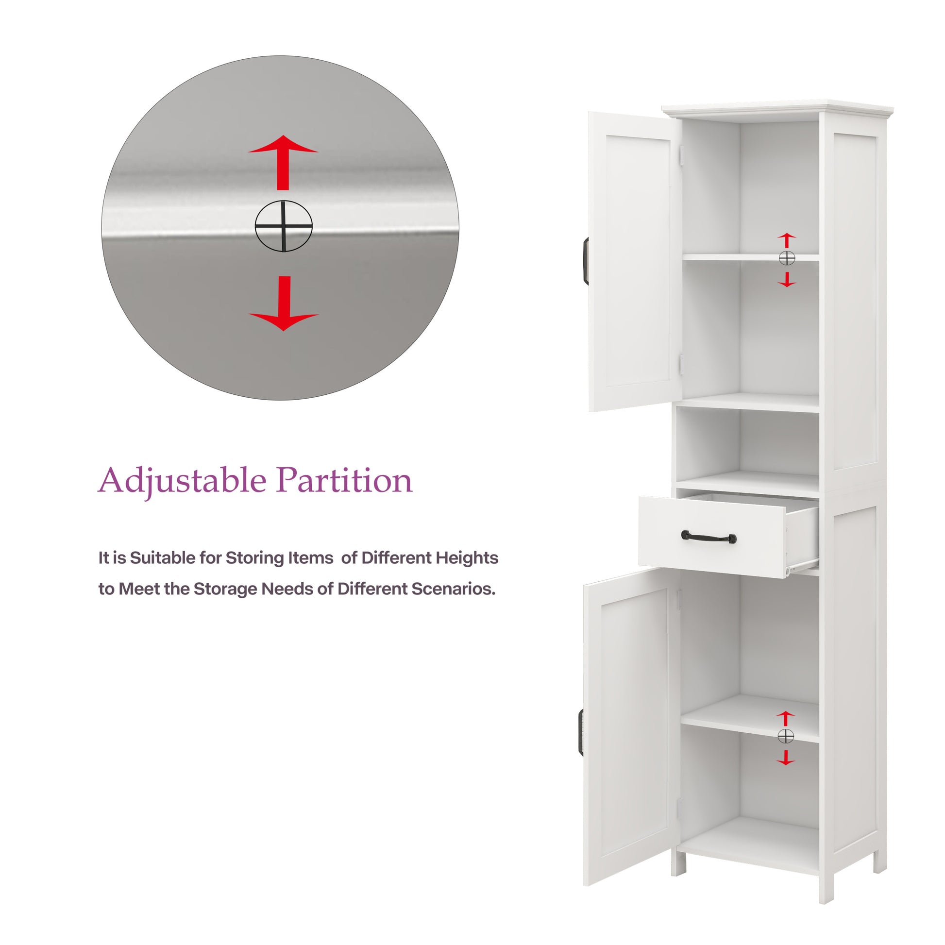 Double Door Narrow Height Slim Floor Standing Cabinet White Mdf