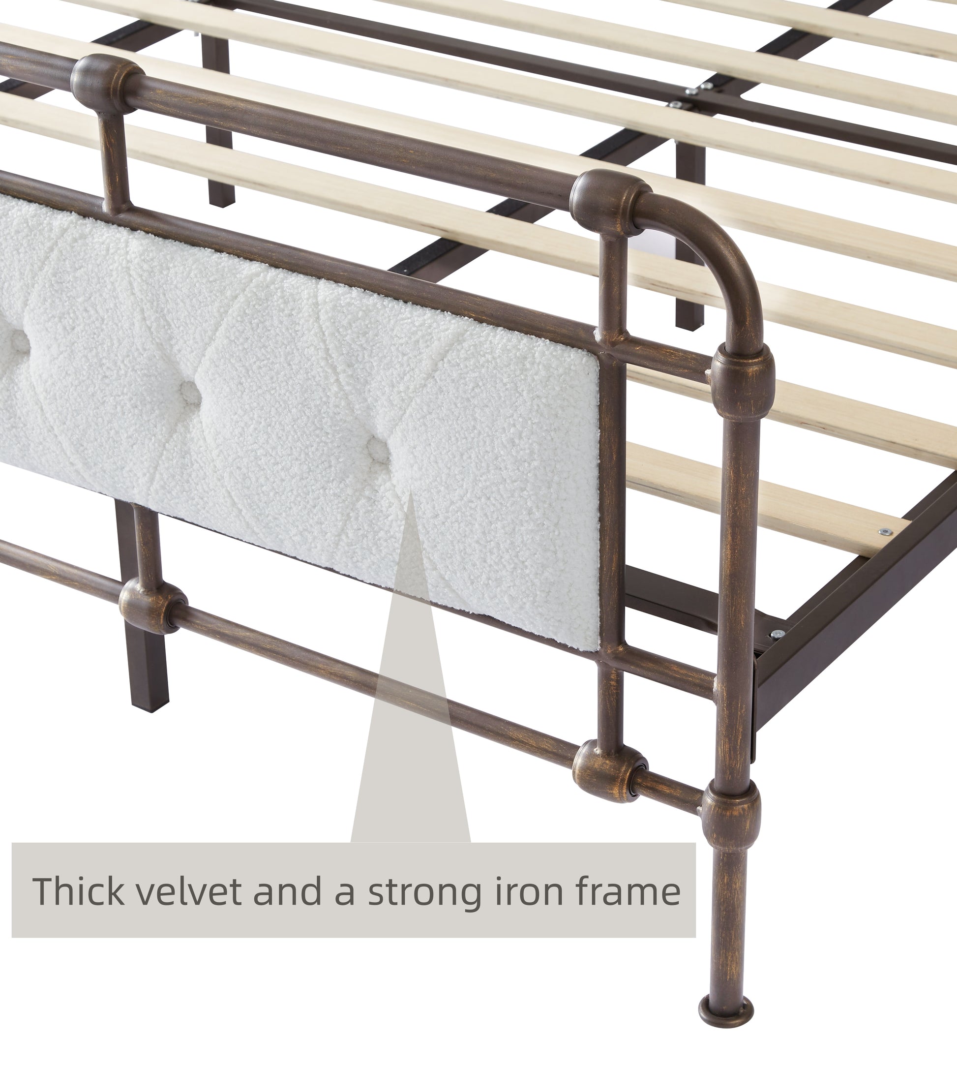 King Size High Boad Metal Bed With Soft Head And Tail, No Spring, Easy To Assemble, No Noise Box Spring Not Required King White Metal Bedroom Bed Frame Foam Velvet Metal