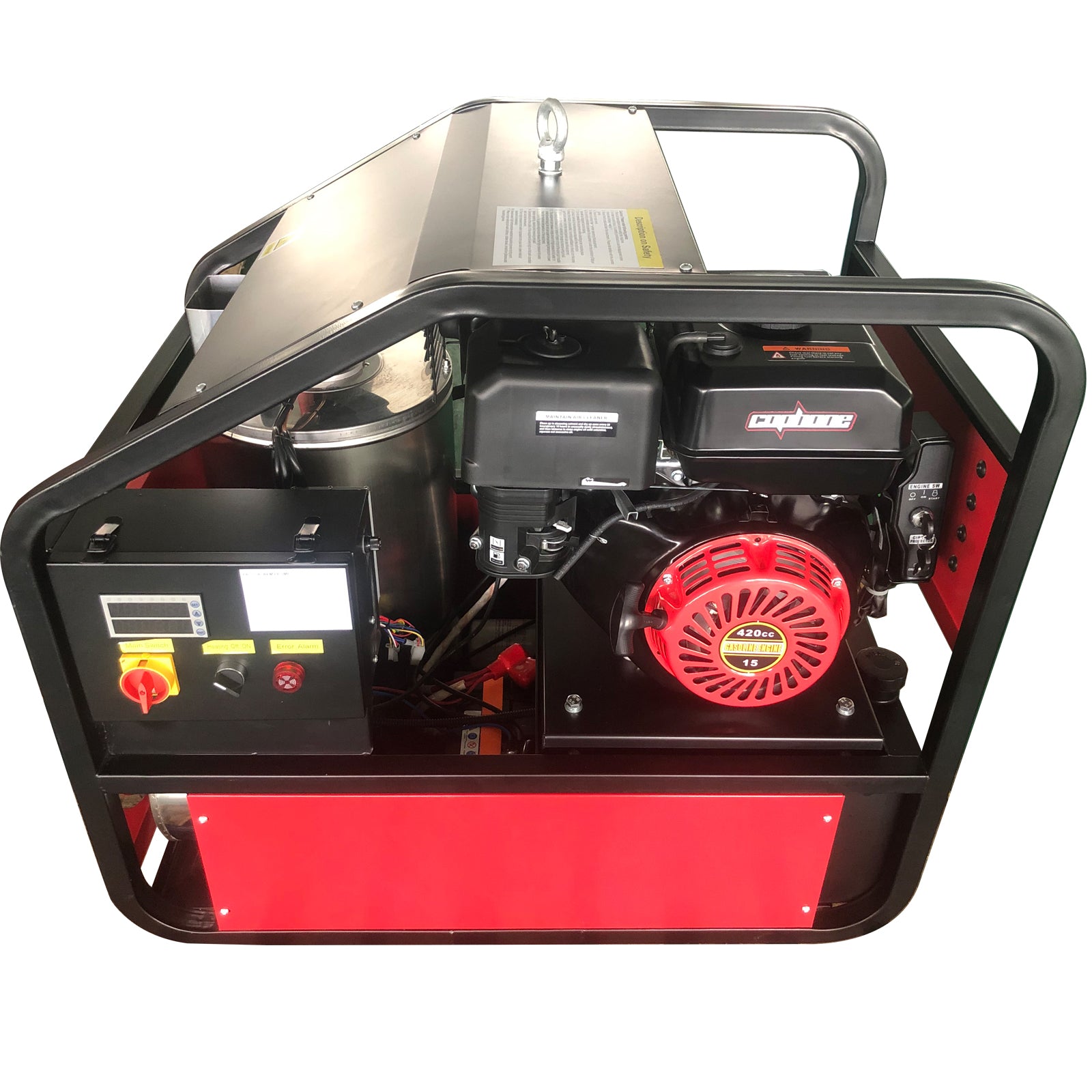 Hot Water Pressure Washer Commercial Movable Gasoline Engine 4 Gpm, 4000 Psi, Electric Start Red Aluminium