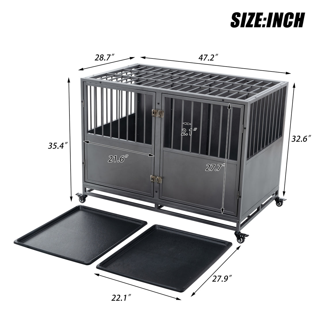 48Inch Heavy Duty Dog Crate Silver Grey American Traditional Extra Large 71 90 Lbs Carbon Steel