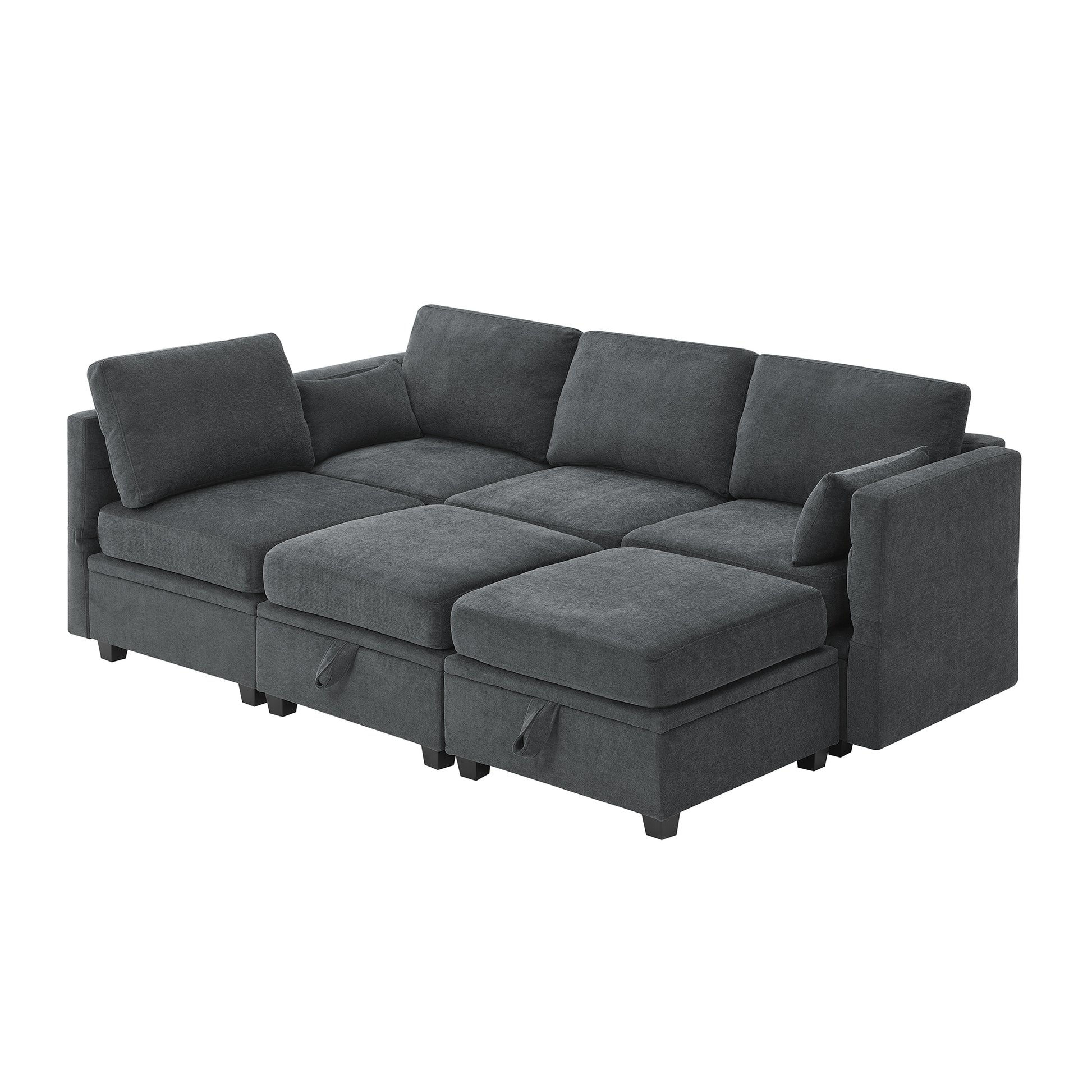 109*54.7" Chenille Modular Sectional Sofa,U Shaped Couch With Adjustable Armrests And Backrests,6 Seat Reversible Sofa Bed With Storage Seats For Living Room, Apartment,2 Colors Grey Chenille 6 Seat