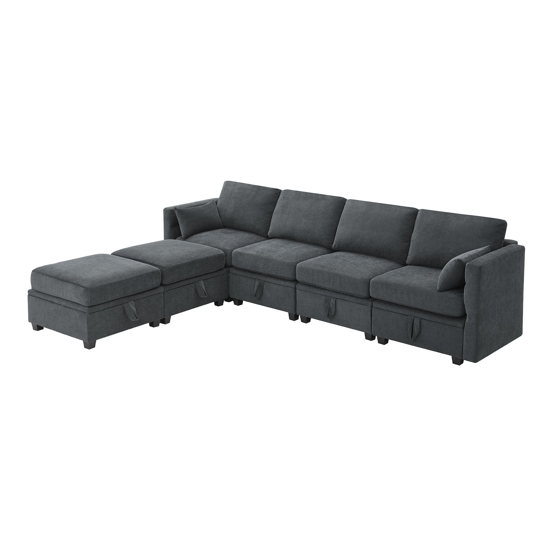 109*54.7" Chenille Modular Sectional Sofa,U Shaped Couch With Adjustable Armrests And Backrests,6 Seat Reversible Sofa Bed With Storage Seats For Living Room, Apartment,2 Colors Grey Chenille 6 Seat