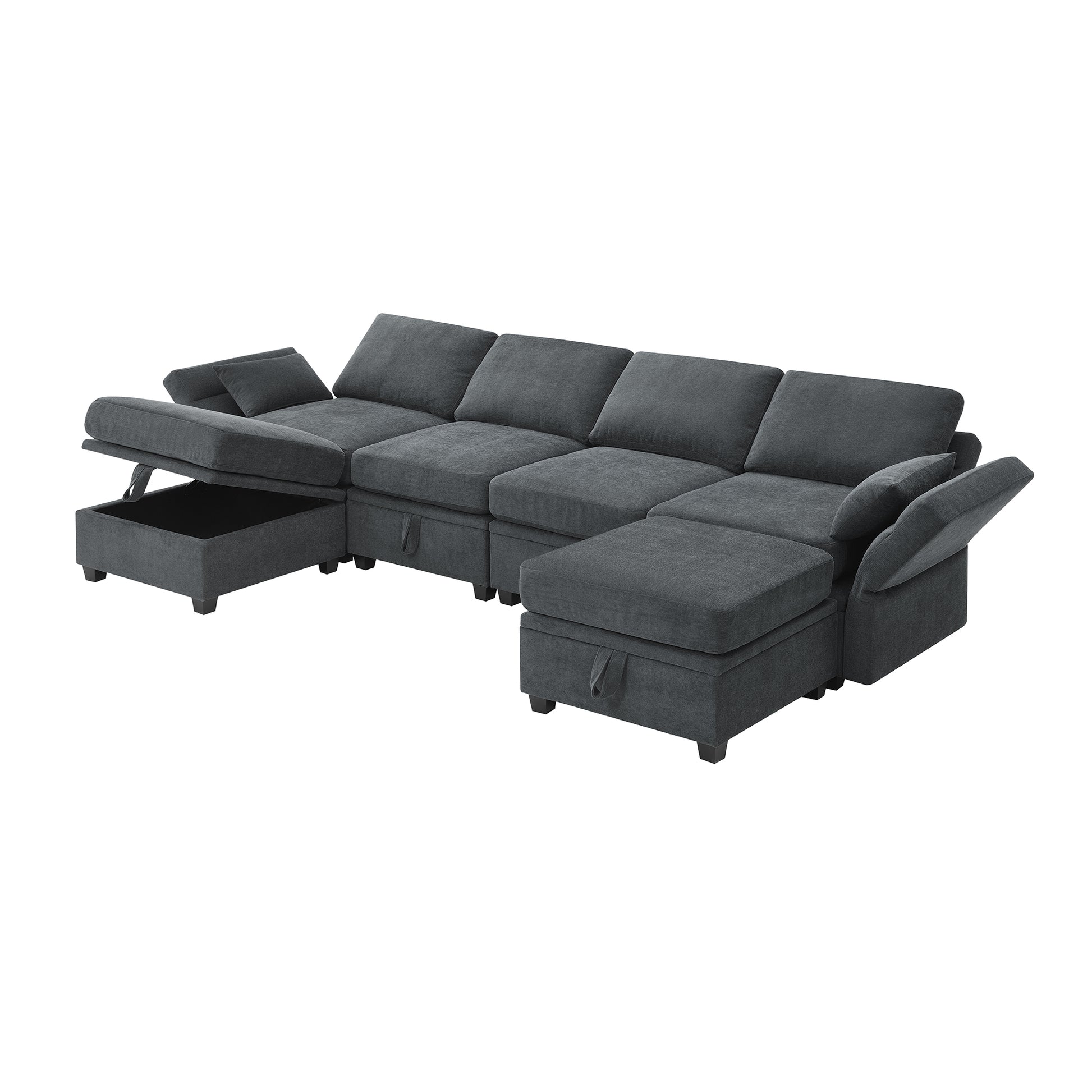 109*54.7" Chenille Modular Sectional Sofa,U Shaped Couch With Adjustable Armrests And Backrests,6 Seat Reversible Sofa Bed With Storage Seats For Living Room, Apartment,2 Colors Grey Chenille 6 Seat