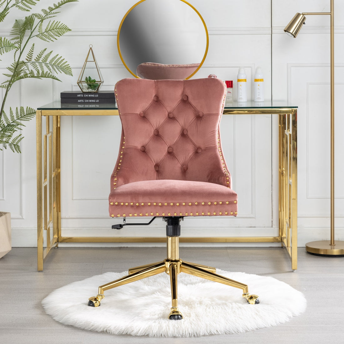 Office Chair,Velvet Upholstered Tufted pink-american design-velvet