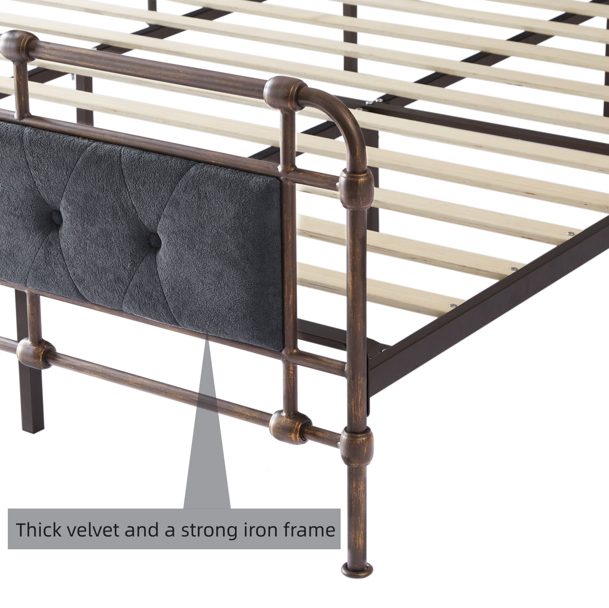 Queen Size High Boad Metal Bed With Soft Head And Tail, No Spring, Easy To Assemble, No Noise Box Spring Not Required Queen Dark Gray Metal Bedroom Bed Frame Foam Velvet Metal