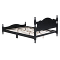 Queen Size Wood Platform Bed Frame,Retro Style Platform Bed With Wooden Slat Support,Black Black Wood