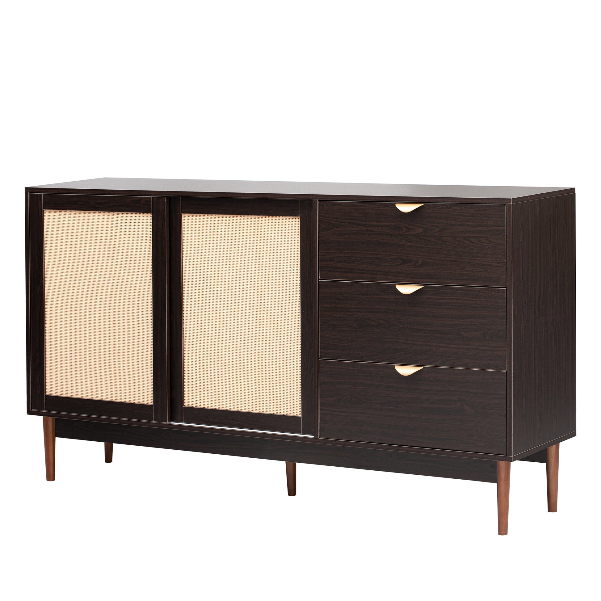 Featured Two Door Storage Cabinet With Three Drawers And Metal Handlessuitable For Corridors, Entrances, Living Rooms, And Study 3 4 Drawers Brown Primary Living Space Drawers Included Mdf