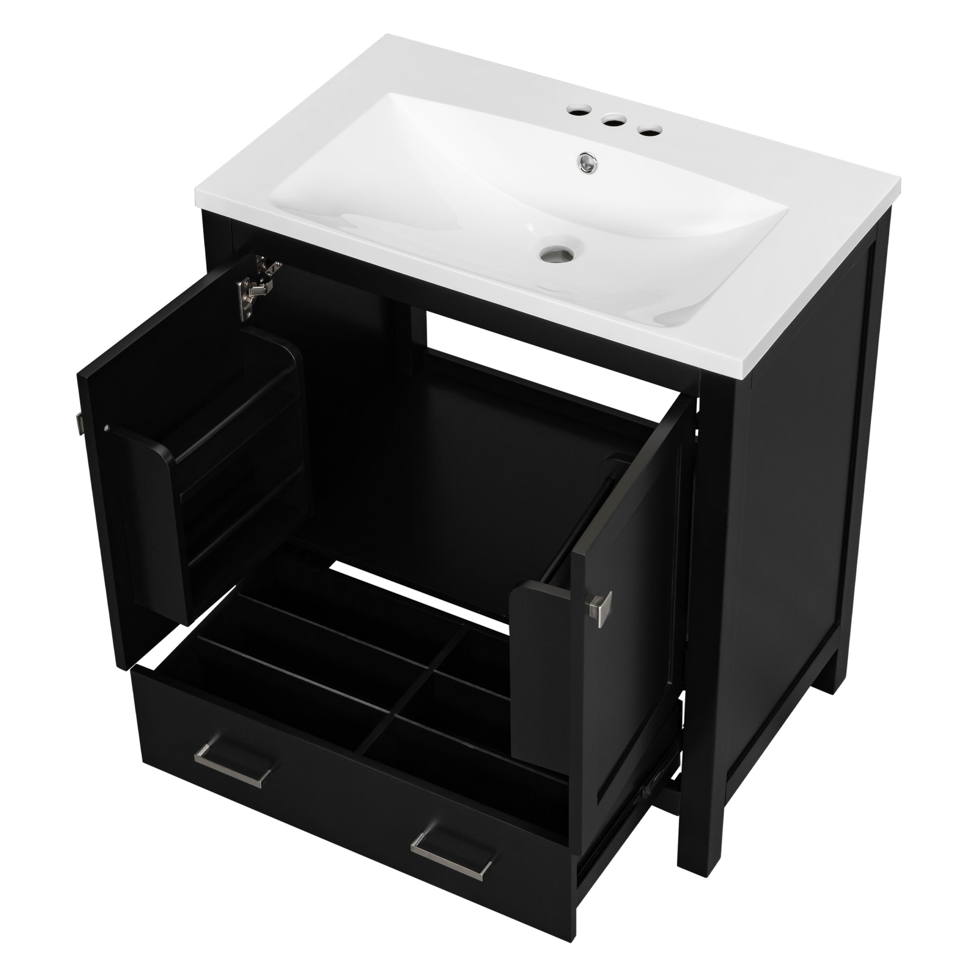 30" Black Bathroom Vanity With Single Sink, Combo Cabinet Undermount Sink, Bathroom Storage Cabinet With 2 Doors And A Drawer, Soft Closing, Multifunctional Storage, Solid Wood Frame Black Solid