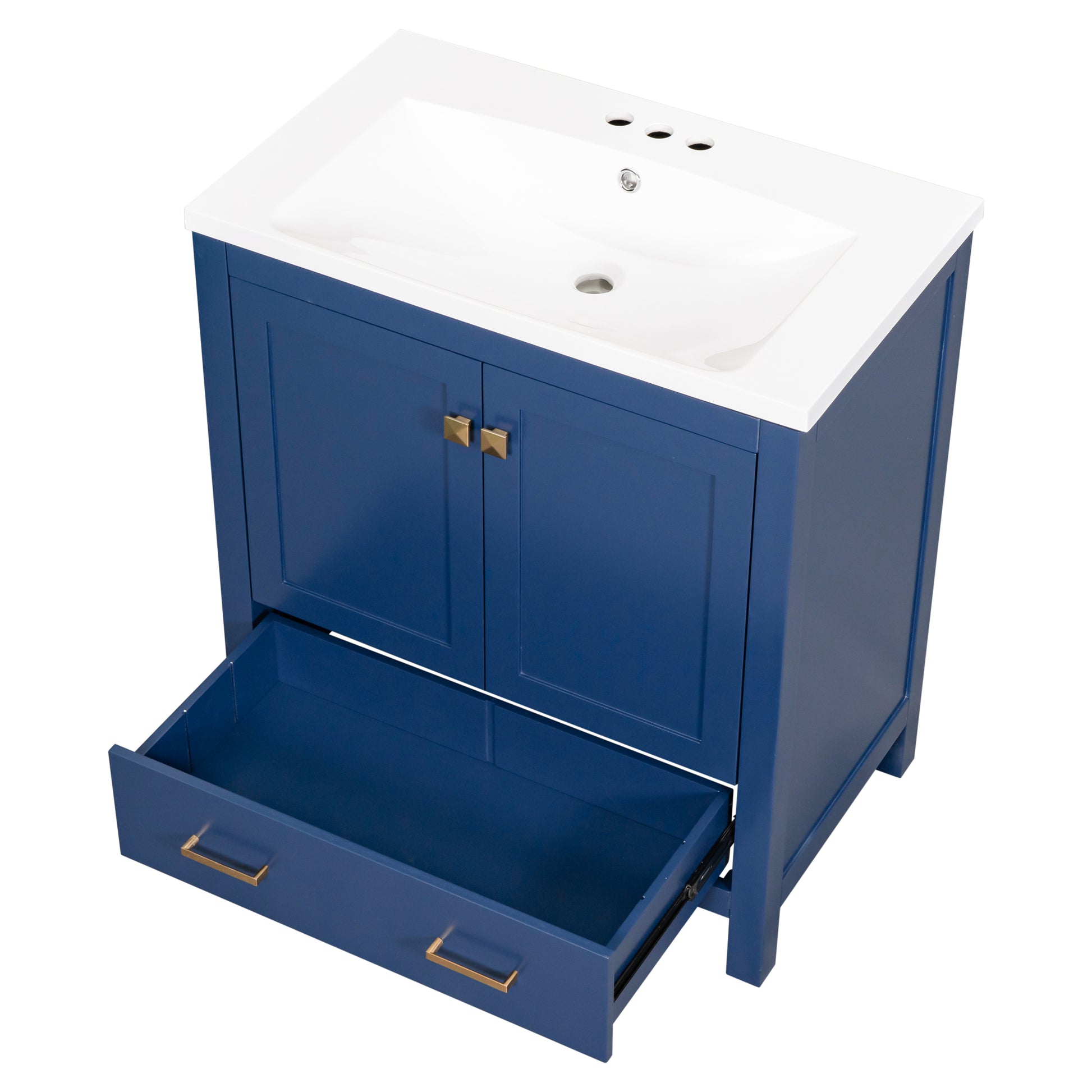 30" Blue Bathroom Vanity With Single Sink, Combo Cabinet Undermount Sink, Bathroom Storage Cabinet With 2 Doors And A Drawer, Soft Closing, Multifunctional Storage, Solid Wood Frame Blue Solid Wood Mdf Resin