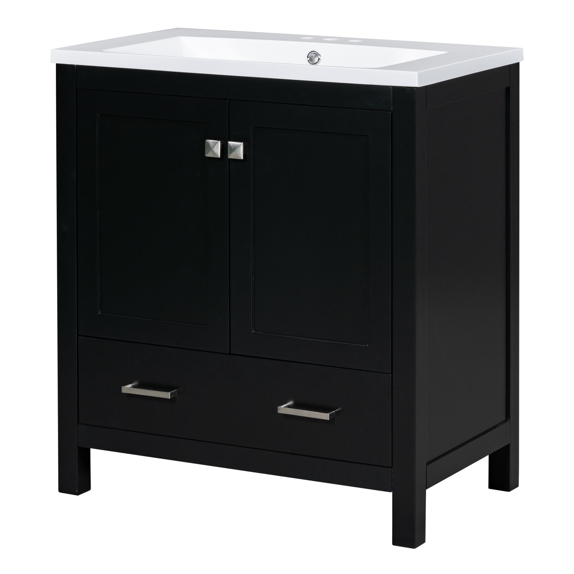 30" Black Bathroom Vanity With Single Sink, Combo Cabinet Undermount Sink, Bathroom Storage Cabinet With 2 Doors And A Drawer, Soft Closing, Multifunctional Storage, Solid Wood Frame Black Solid