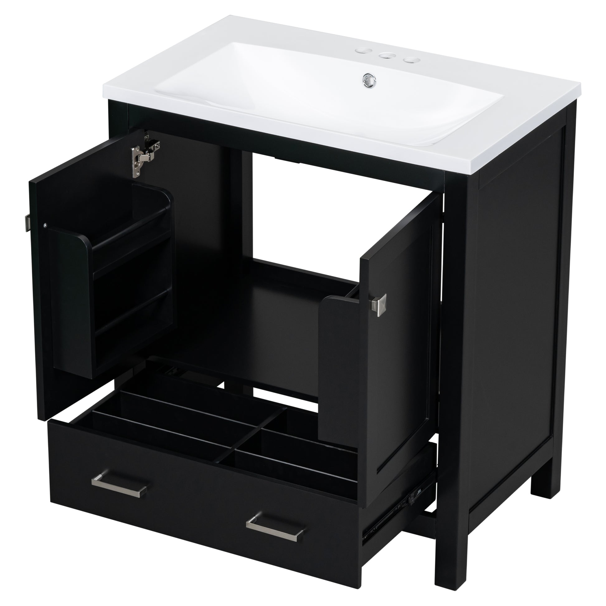 30" Black Bathroom Vanity With Single Sink, Combo Cabinet Undermount Sink, Bathroom Storage Cabinet With 2 Doors And A Drawer, Soft Closing, Multifunctional Storage, Solid Wood Frame Black Solid