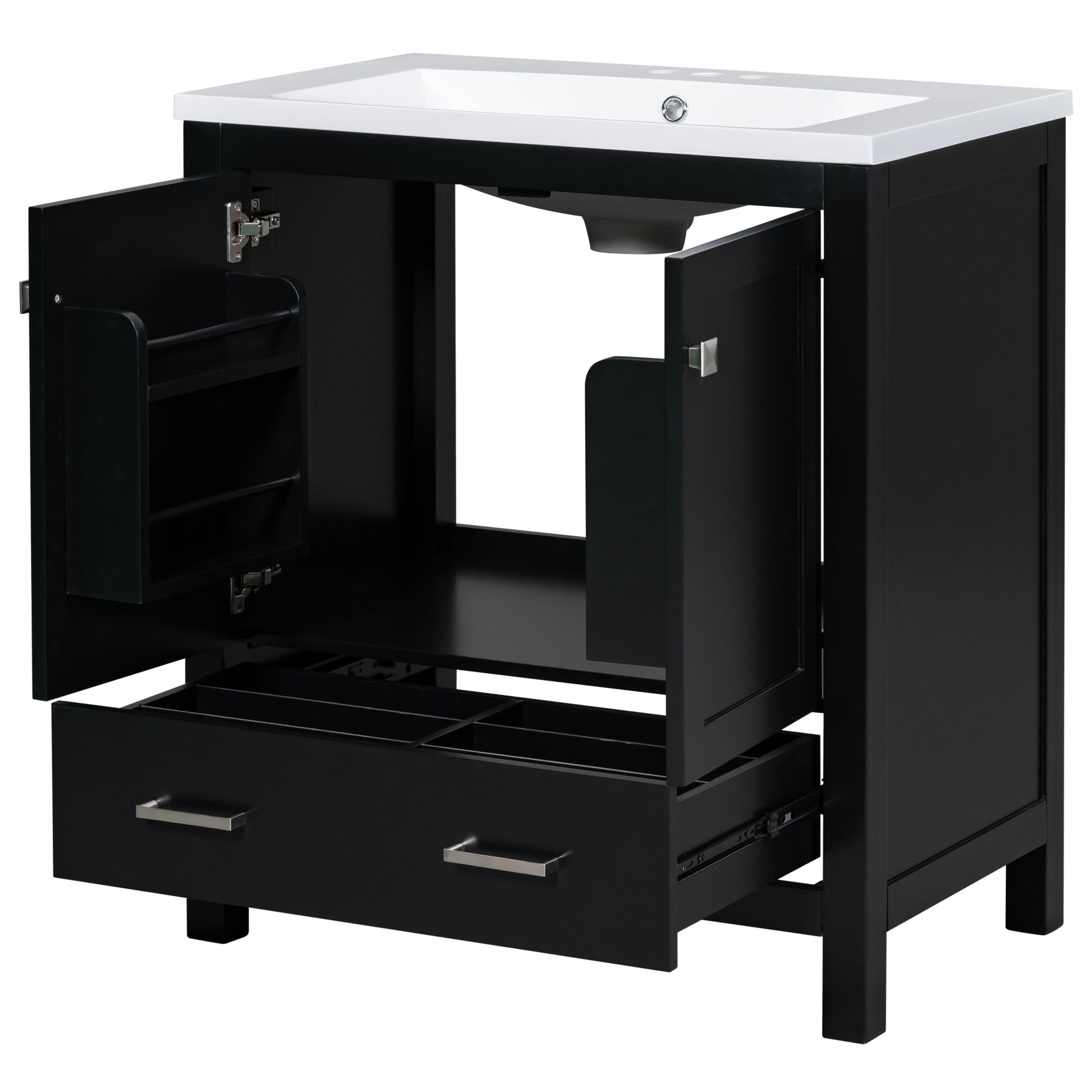 30" Black Bathroom Vanity With Single Sink, Combo Cabinet Undermount Sink, Bathroom Storage Cabinet With 2 Doors And A Drawer, Soft Closing, Multifunctional Storage, Solid Wood Frame Black Solid