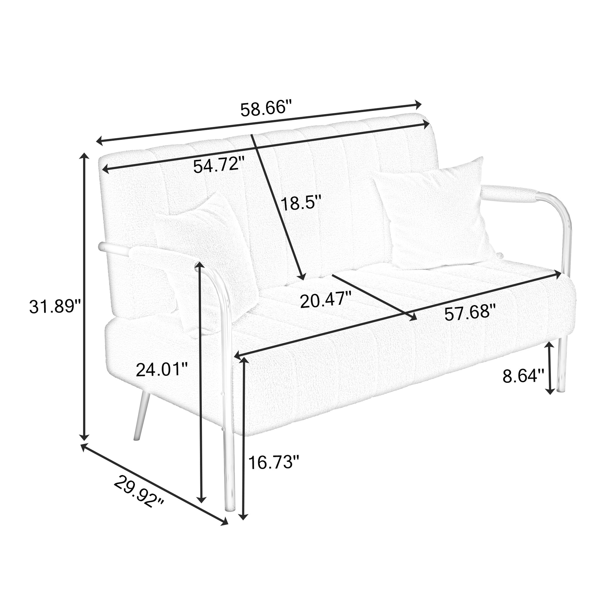 59 Inch Beige Sofa Teddy Fleece, Two Throw Pillows, Suitable For Living Room, Apartment, Home Office Beige Fabric 2 Seat