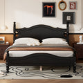 Queen Size Wood Platform Bed Frame,Retro Style Platform Bed With Wooden Slat Support,Black Black Wood