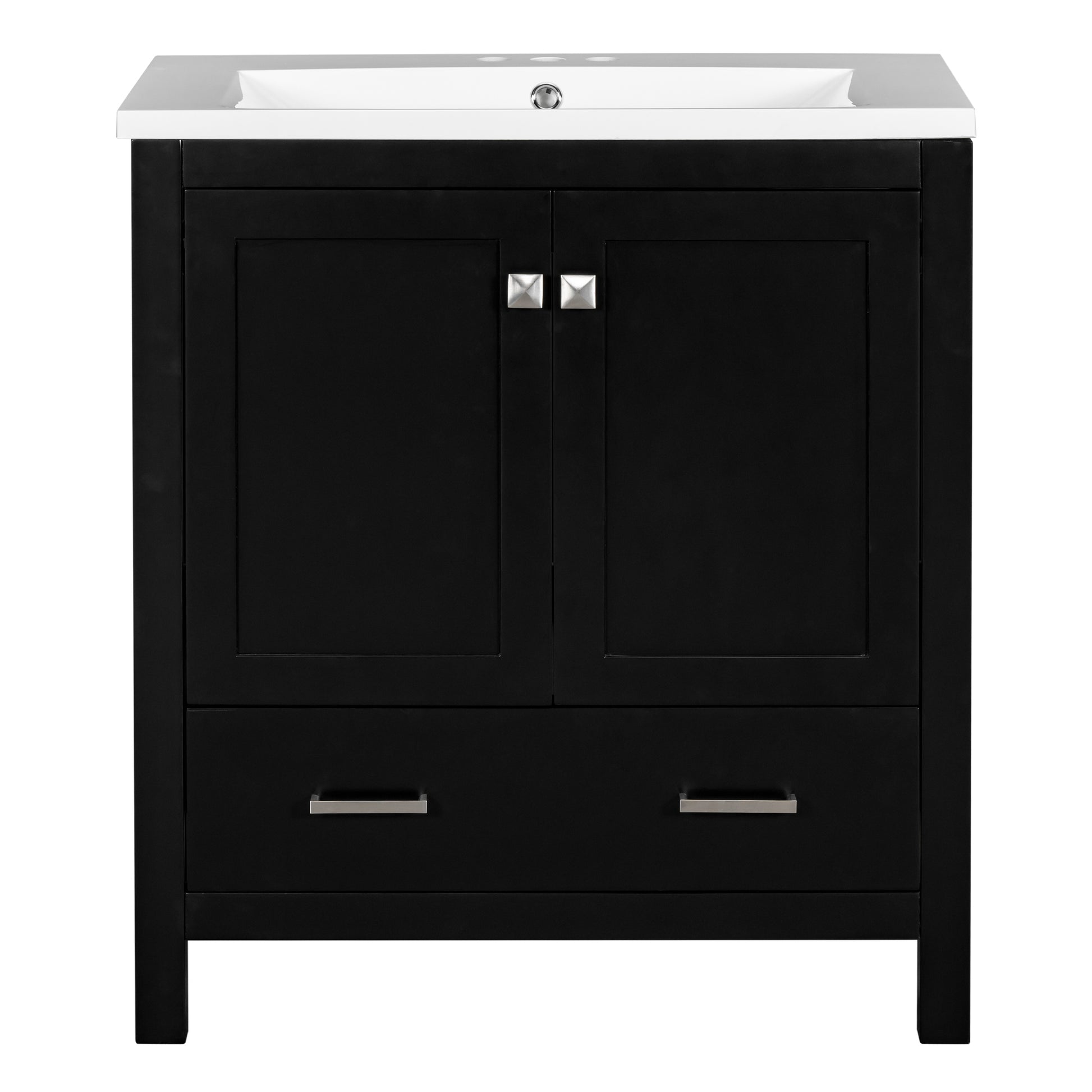 30" Black Bathroom Vanity With Single Sink, Combo Cabinet Undermount Sink, Bathroom Storage Cabinet With 2 Doors And A Drawer, Soft Closing, Multifunctional Storage, Solid Wood Frame Black Solid