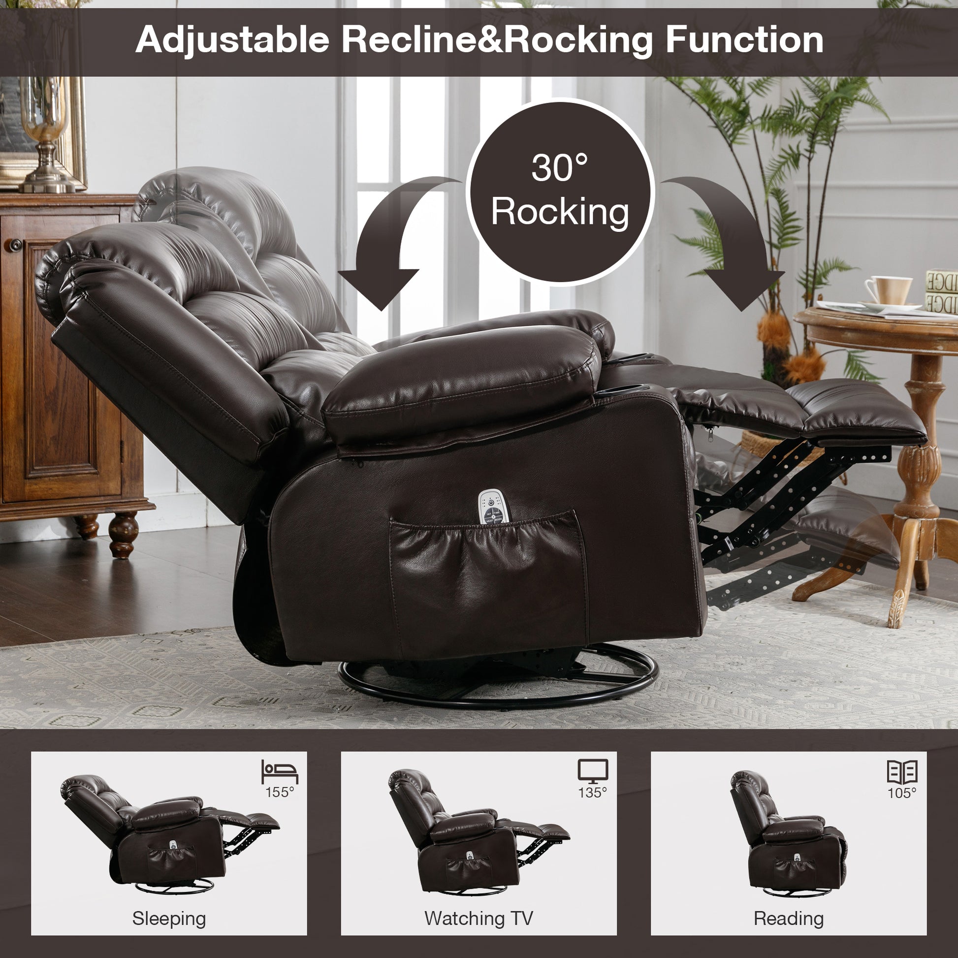 Massage Swivel Rocker Recliner Chair With Vibration Massage And Heat Ergonomic Lounge Chair For Living Room With Rocking Function And Side Pocket2 Cup ... Massage Swivel Rocker Recliner Chair With Vibration Massage And Heat Ergonomic Lounge Chair For Living Room With Rocking Function And Side Pocket2 Cup ...