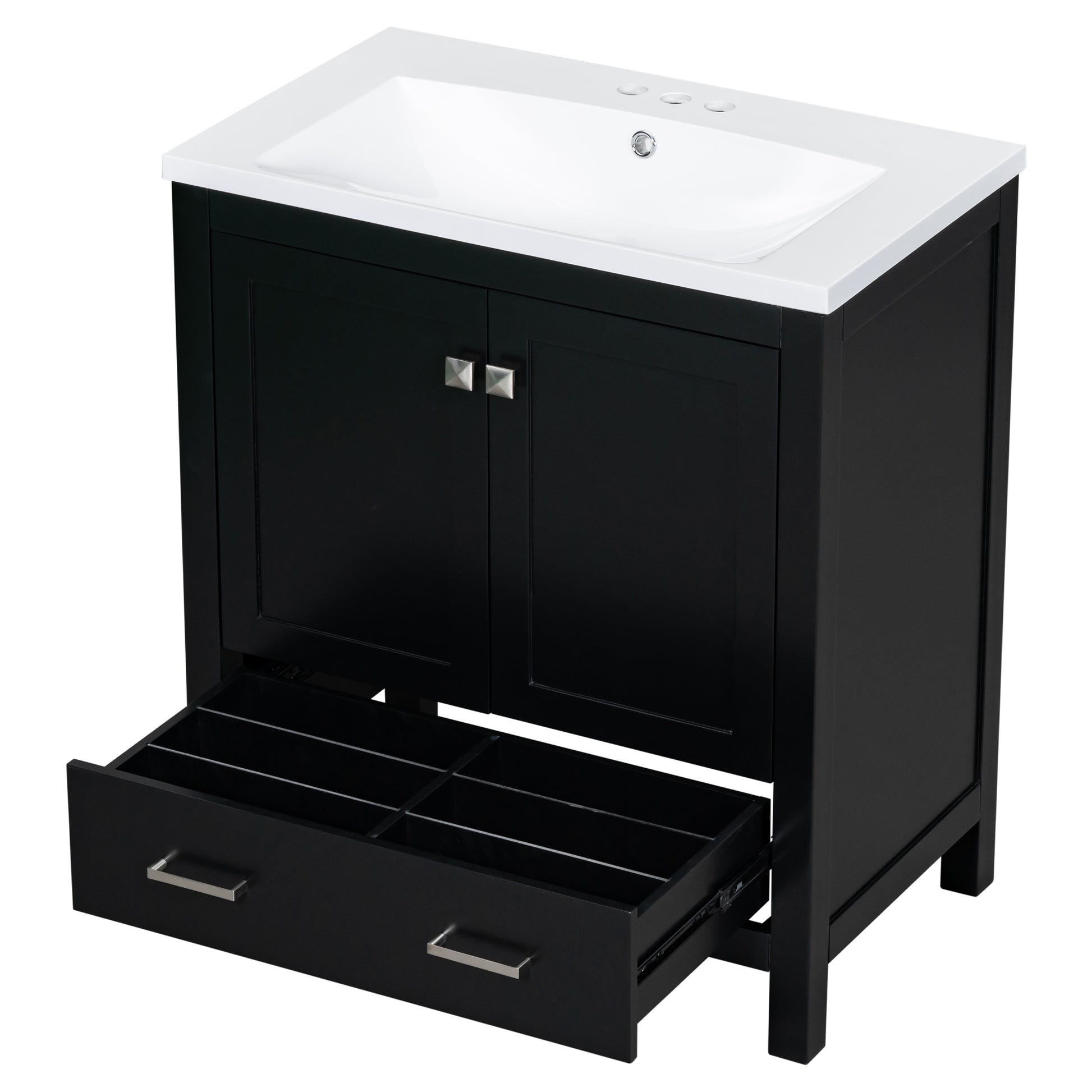 30" Black Bathroom Vanity With Single Sink, Combo Cabinet Undermount Sink, Bathroom Storage Cabinet With 2 Doors And A Drawer, Soft Closing, Multifunctional Storage, Solid Wood Frame Black Solid