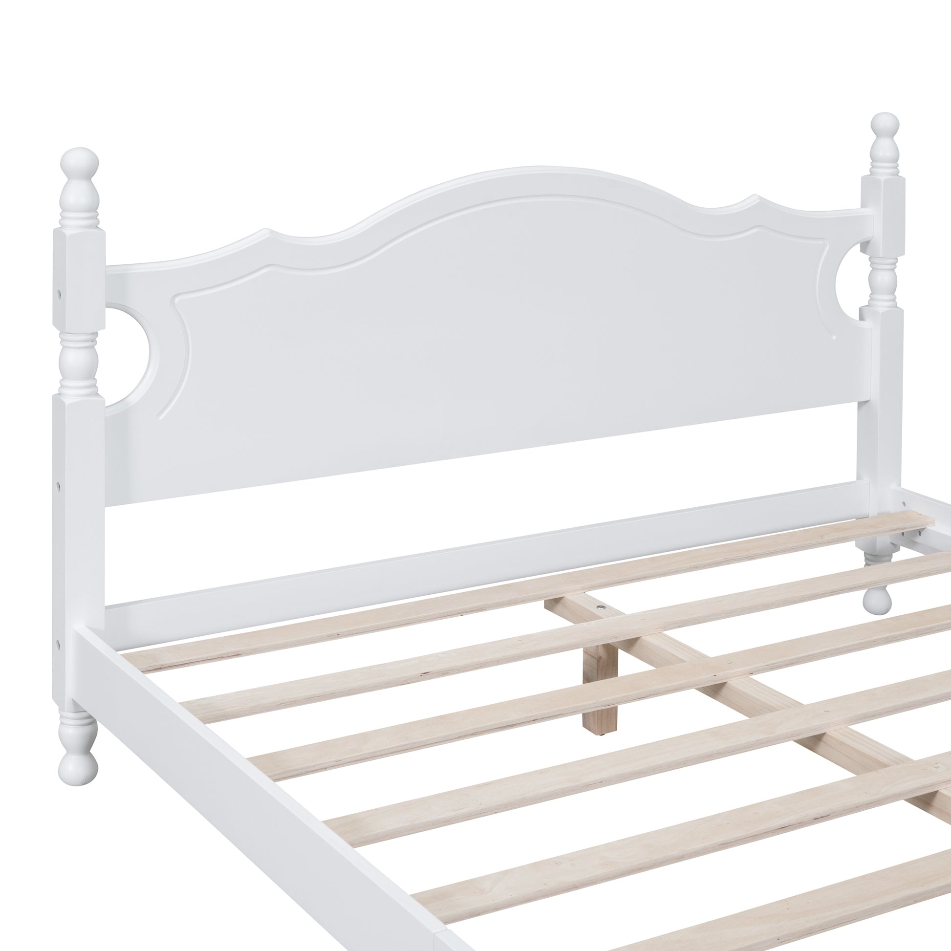 Queen Size Wood Platform Bed Frame,Retro Style Platform Bed With Wooden Slat Support,White White Wood