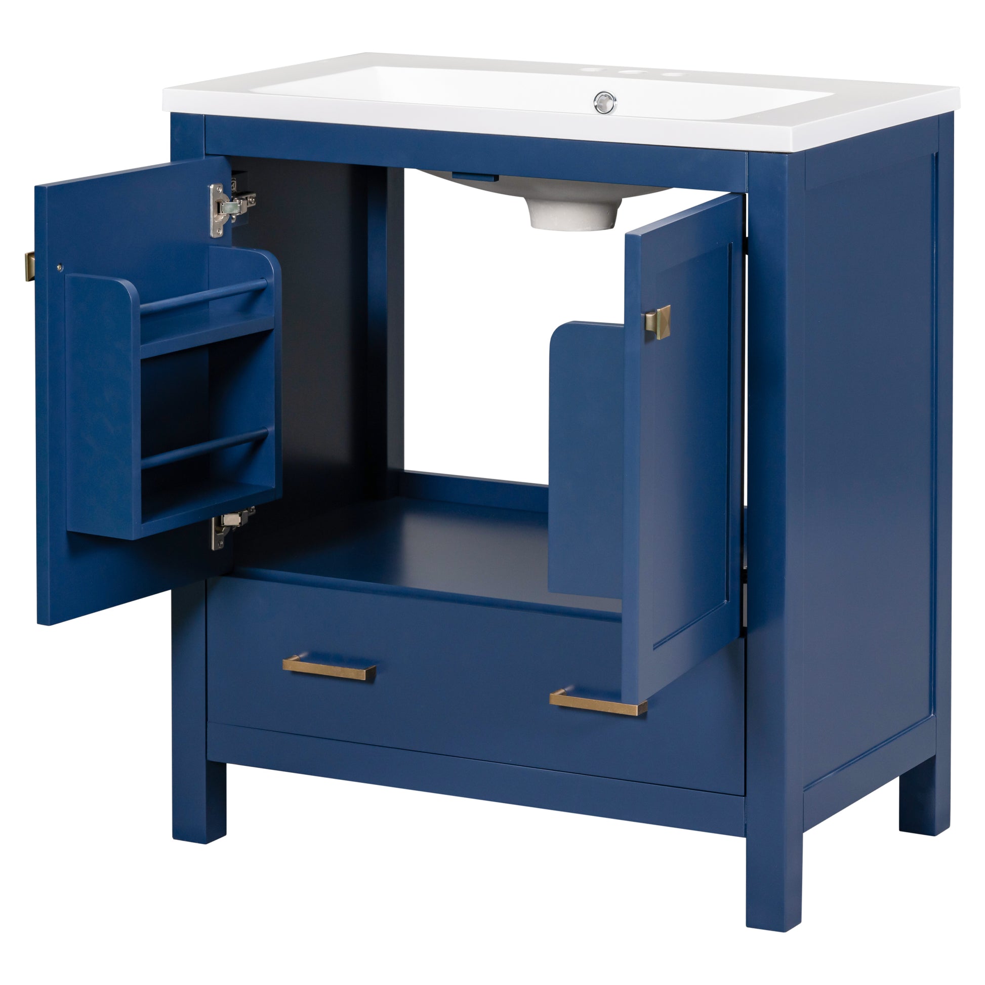 30" Blue Bathroom Vanity With Single Sink, Combo Cabinet Undermount Sink, Bathroom Storage Cabinet With 2 Doors And A Drawer, Soft Closing, Multifunctional Storage, Solid Wood Frame Blue Solid Wood Mdf Resin