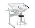 hand crank adjustable drafting table drawing desk with white-tempered glass+sheet metal+plastic