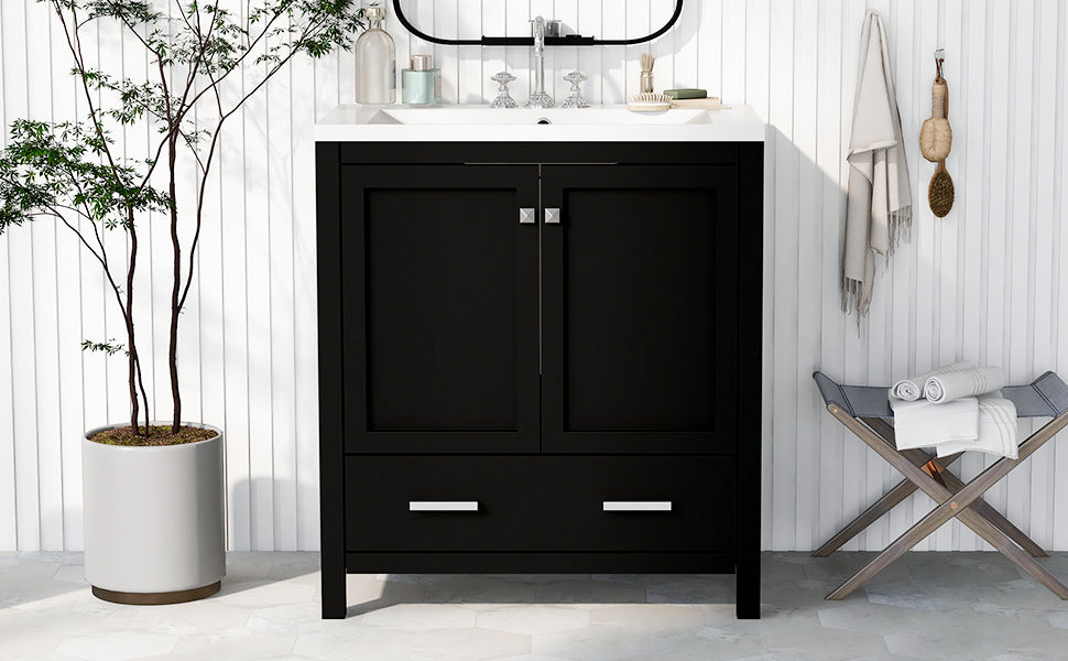 30" Black Bathroom Vanity With Single Sink, Combo Cabinet Undermount Sink, Bathroom Storage Cabinet With 2 Doors And A Drawer, Soft Closing, Multifunctional Storage, Solid Wood Frame Black Solid