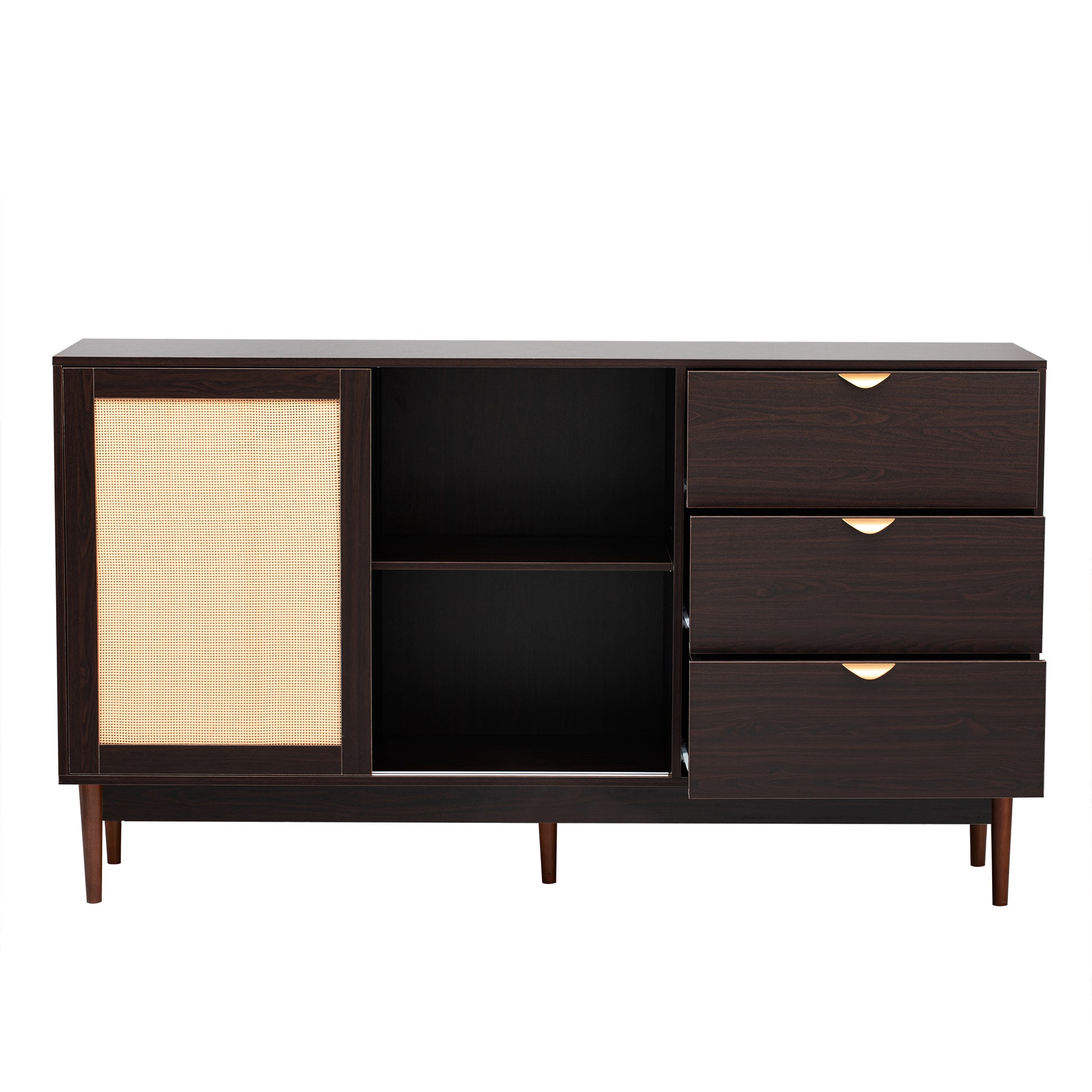 Featured Two Door Storage Cabinet With Three Drawers And Metal Handlessuitable For Corridors, Entrances, Living Rooms, And Study 3 4 Drawers Brown Primary Living Space Drawers Included Mdf