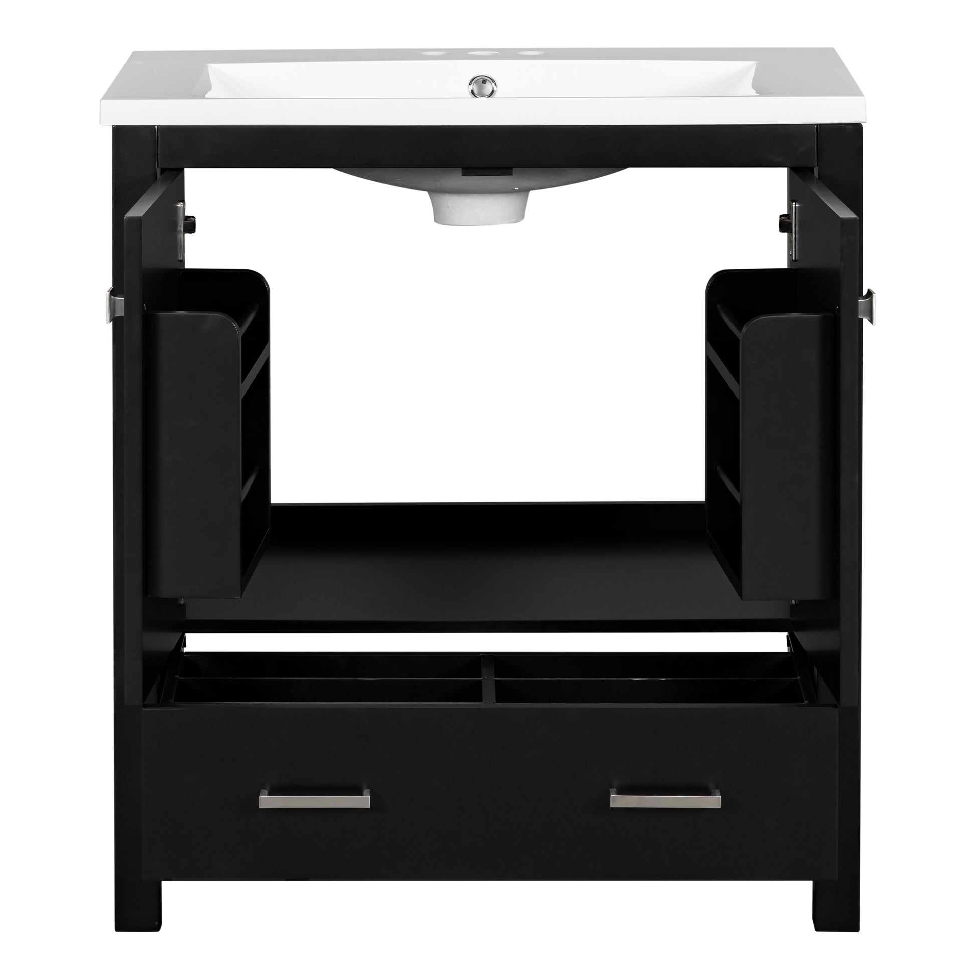 30" Black Bathroom Vanity With Single Sink, Combo Cabinet Undermount Sink, Bathroom Storage Cabinet With 2 Doors And A Drawer, Soft Closing, Multifunctional Storage, Solid Wood Frame Black Solid