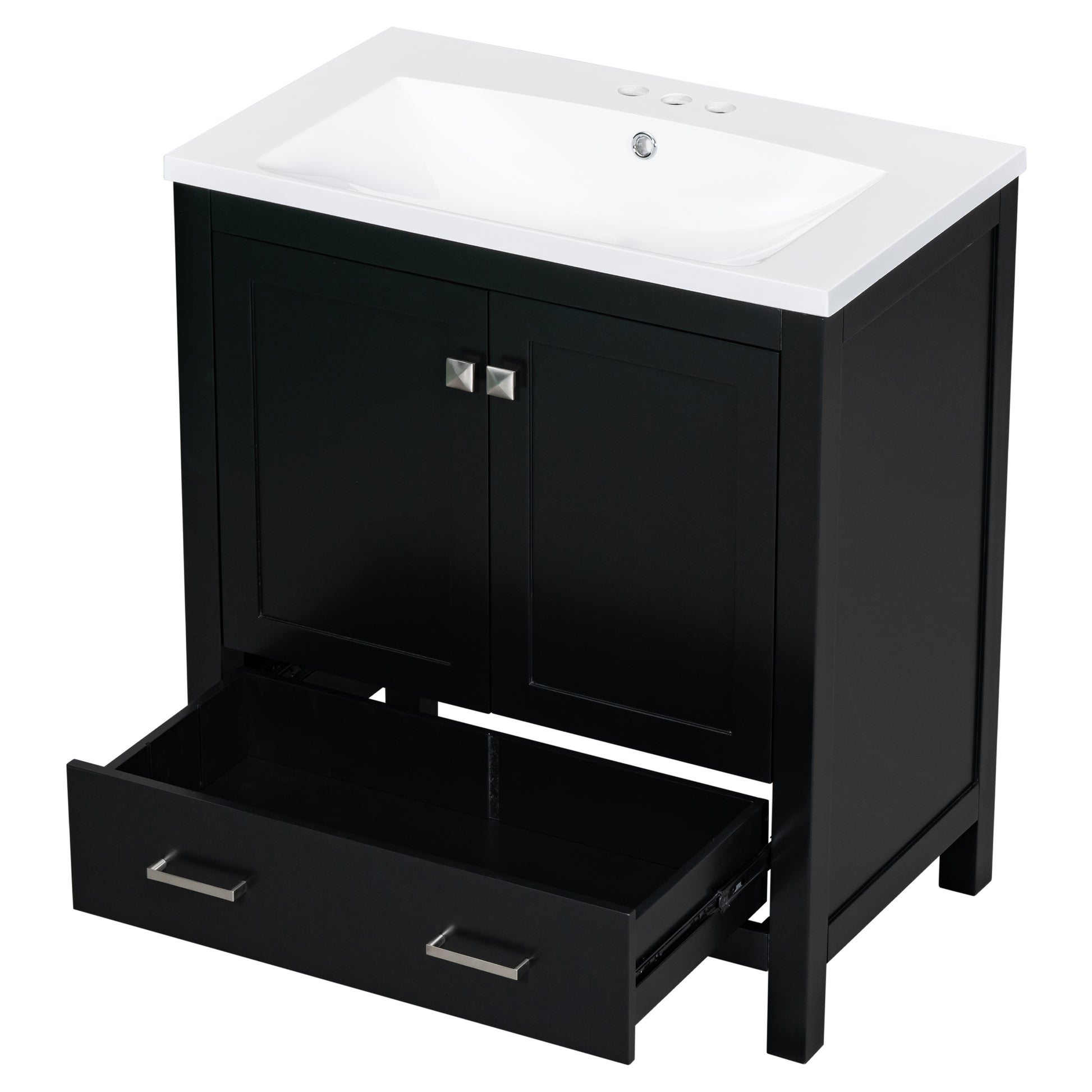 30" Black Bathroom Vanity With Single Sink, Combo Cabinet Undermount Sink, Bathroom Storage Cabinet With 2 Doors And A Drawer, Soft Closing, Multifunctional Storage, Solid Wood Frame Black Solid