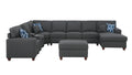 Eric 9 Pieces Upholstered Sectional With Ottoman Dark Gray Foam Linen