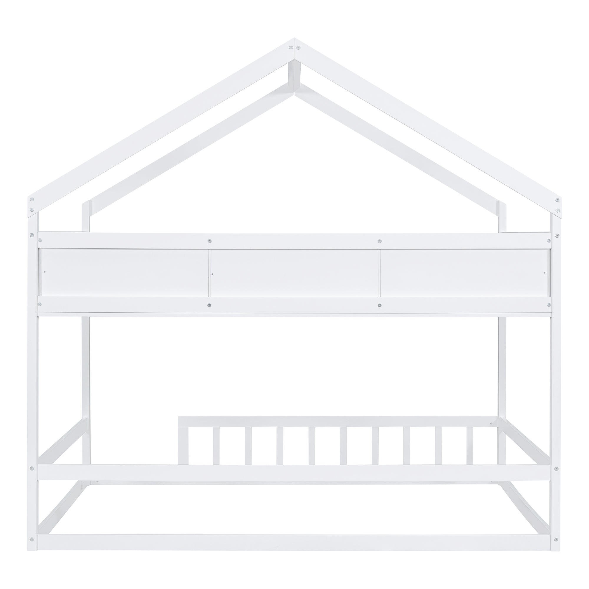 Wooden Full Size House Bed with Storage Shelf,Kids Bed full-white-wood