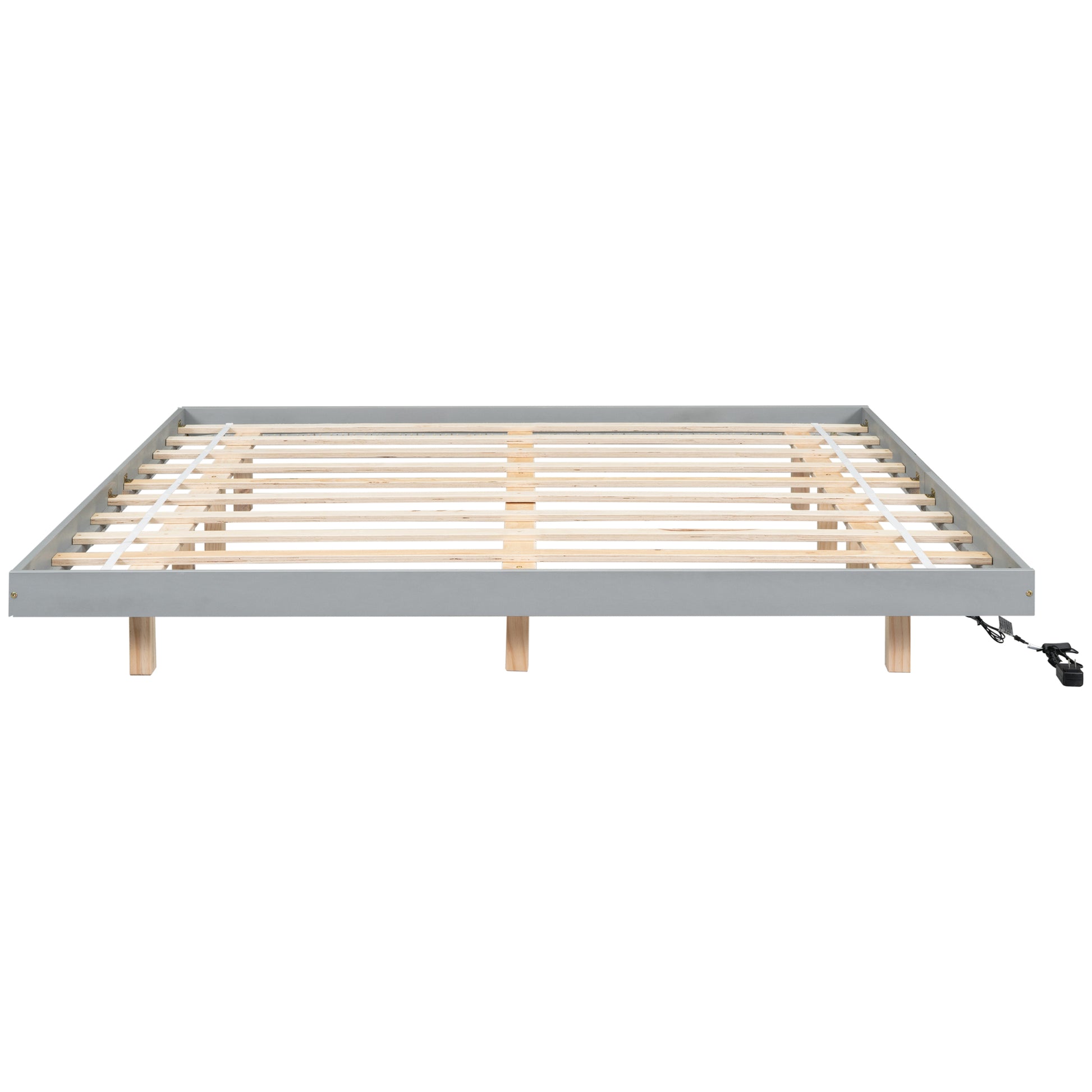 King Size Floating Bed With Led Lights Underneath,Modern King Size Low Profile Platform Bed With Led Lights,Grey King Grey Wood Bedroom American Design Pine Bed Frame Pine