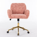 Office Chair,Artificial Rabbit Hair Home Office Chair With Golden Metal Base,Adjustable Desk Chair Swivel Office Chair,Vanity Chair Pink Pink Study Foam Upholstered