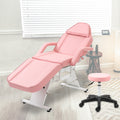 Massage Salon Tattoo Chair With Two Trays Esthetician Bed With Hydraulic Stool,Multi Purpose 3 Section Facial Bed Table, Adjustable Beauty Barber Spa Beauty Equipment, Pink Pink Pu