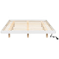 Queen Size Floating Bed With Led Lights Underneath,Modern Queen Size Low Profile Platform Bed With Led Lights,White Queen White Wood Bedroom American Design Pine Bed Frame Pine