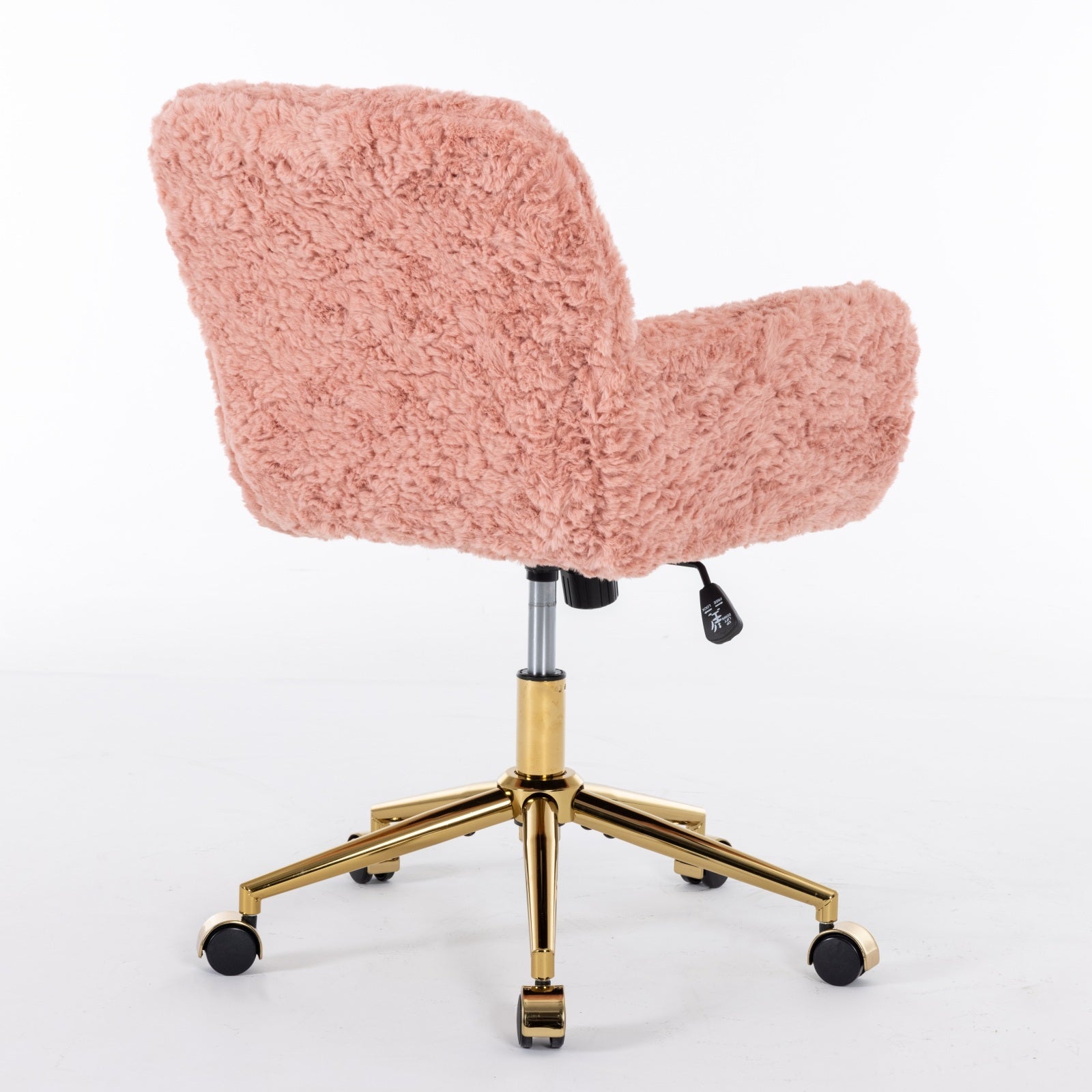 Office Chair,Artificial Rabbit Hair Home Office Chair With Golden Metal Base,Adjustable Desk Chair Swivel Office Chair,Vanity Chair Pink Pink Study Foam Upholstered