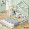 Wood Full Size House Bed With Guardrail, White Box Spring Not Required Full White Wood Solid Wood Mdf