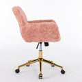 Office Chair,Artificial Rabbit Hair Home Office Chair With Golden Metal Base,Adjustable Desk Chair Swivel Office Chair,Vanity Chair Pink Pink Study Foam Upholstered