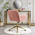 Office Chair,Artificial Rabbit Hair Home Office Chair With Golden Metal Base,Adjustable Desk Chair Swivel Office Chair,Vanity Chair Pink Pink Study Foam Upholstered