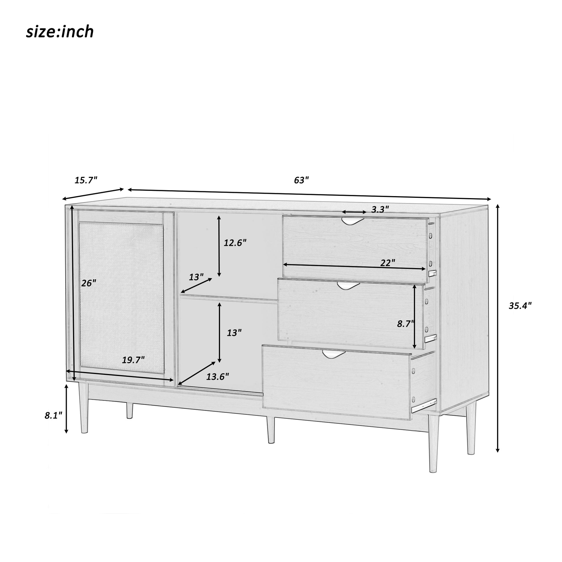 Featured Two Door Storage Cabinet With Three Drawers And Metal Handlessuitable For Corridors, Entrances, Living Rooms, And Study 3 4 Drawers Brown Primary Living Space Drawers Included Mdf