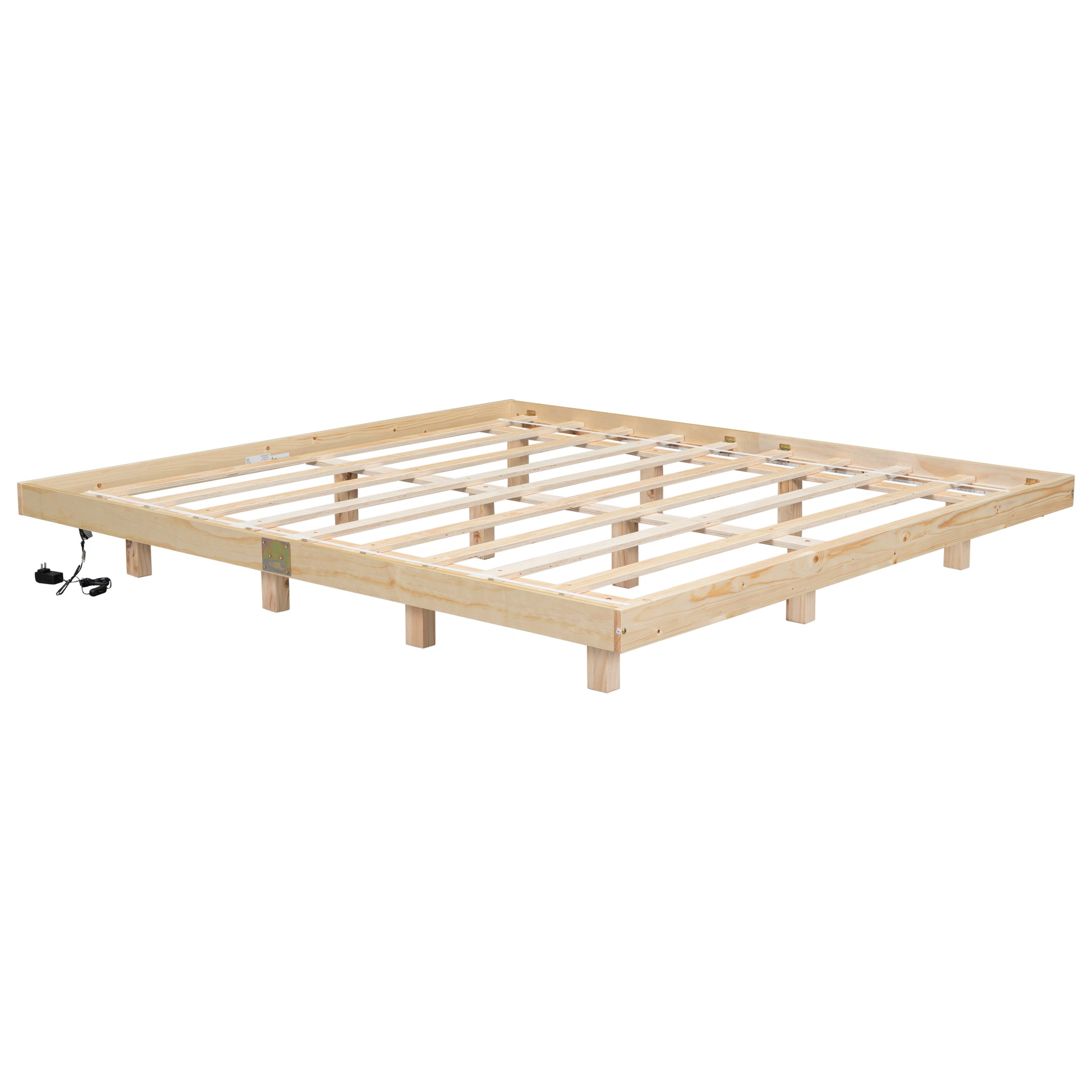 King Size Floating Bed With Led Lights Underneath,Modern King Size Low Profile Platform Bed With Led Lights,Natrual King Natural Wood Bedroom American Design Pine Bed Frame Pine