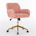 Office Chair,Artificial Rabbit Hair Home Office Chair With Golden Metal Base,Adjustable Desk Chair Swivel Office Chair,Vanity Chair Pink Pink Study Foam Upholstered