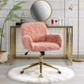 Office Chair,Artificial Rabbit Hair Home Office Chair With Golden Metal Base,Adjustable Desk Chair Swivel Office Chair,Vanity Chair Pink Pink Study Foam Upholstered